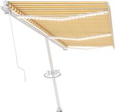 Decoways - Luifel handmatig uittrekbaar met LED 600x350 cm geel en wit