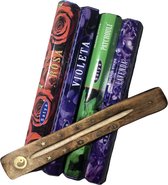 Wierook FLOWER Incense pakket - Satya Rose - Violeta - Lavenda - Patchouli - Wierook stokjes met GRATIS Wierookplankje