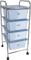 LuxuryLiving - Opbergrek - Organizer trolley met vier lades - 36 x 75 cm - 48 Liter - Staal / Kunststof - Zilver/blauw