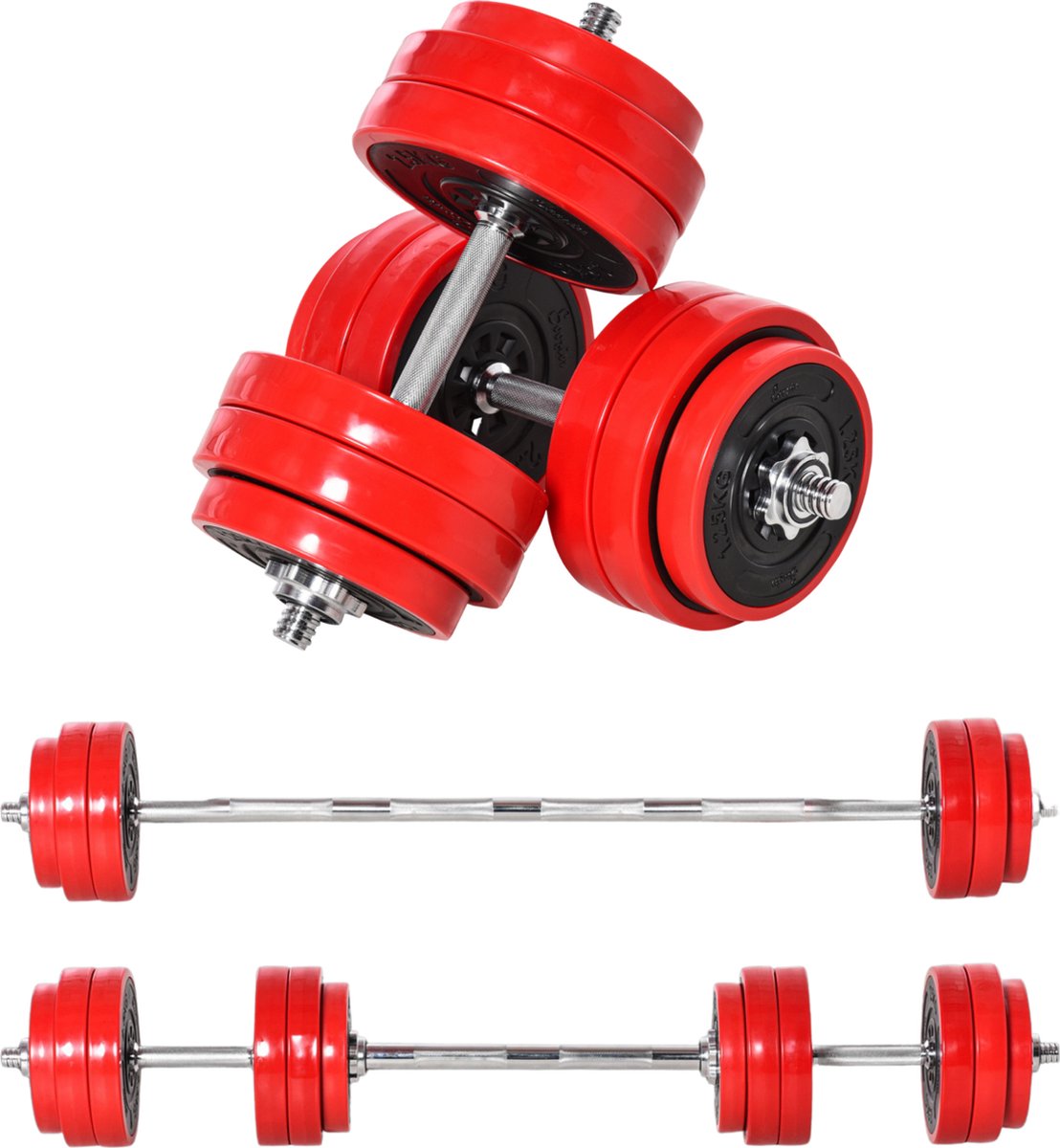 Dumbbell set - Barbell set - Halter - Gewichten - Halterset - Halters - Halterstang met gewichten - 30 Kg