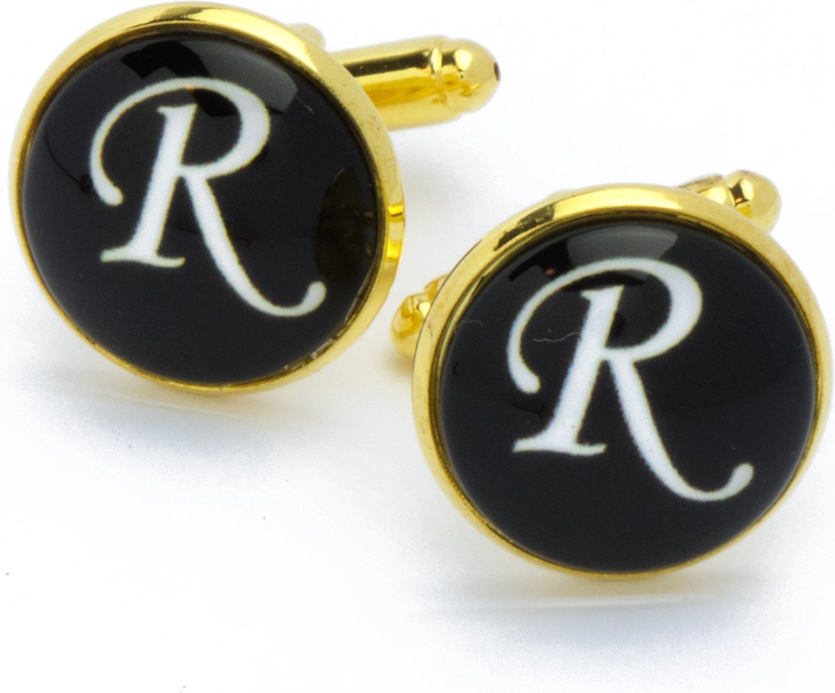 Manchetknopen - Letters Initialen Letter R Goud Zwart