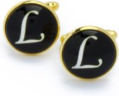 Manchetknopen - Letters Initialen Letter L Goud Zwart