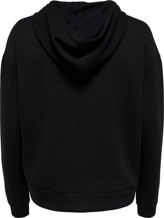 Zwarte cropped hoodie, achterkant zichtbaar.