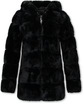 Korte Faux Fur Jas Dames met Rits en Capuchon - Zwart