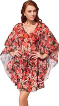 No Gossip Midi Tuniek van Geweven stof - Pareo Knoop Taille - Oranje Bloemenpatroon VEELKLEURIG M