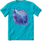 Dieren T-Shirt | wolf retro kleding Kado Heren / Dames | Perfect wildlife Cadeau shirt - Blauw - 3XL