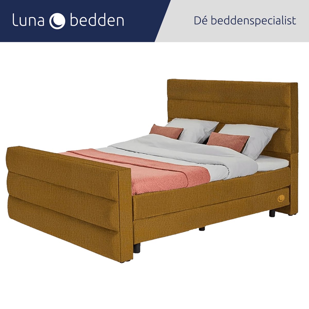Luna Bedden - Boxspring Skye - 200x210 Compleet Goud 3 Balken Bed