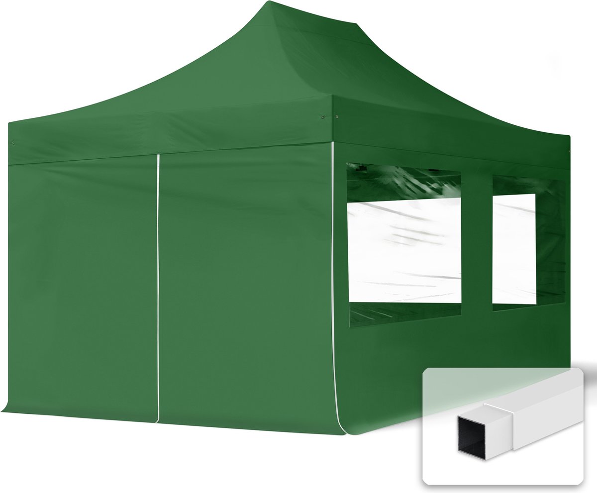 3x4,5 m Easy Up partytent Vouwpaviljoen, ECONOMY staal 30m met zijwanden (panorama), donkergroen