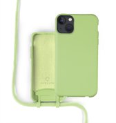 Coverzs Silicone case met koord - Telefoonhoesje met koord - Backcover hoesje met koord - touwtje - geschikt voor Apple iPhone 13 Mini - lichtgroen