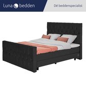 Luna Bedden - Boxspring Skye - 140x210 Compleet Zwart Gecapitonneerd