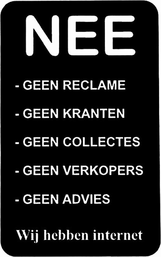 NEE Geen Reclame Sticker - Kranten - Collectes - Verkopers - Advies - Brievenbus Sticker - Zwart  Wit - Zelfklevend - 50 mm x 80 mm x 1,6 mm - YFE-Design