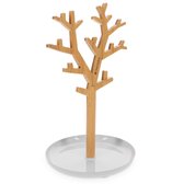 Navaris sieradenboom bamboe en metaal - Sieradenhouder voor ringen, armbanden, kettingen - Sieradenrek boom met sieraden schaaltje - Wit en bamboe