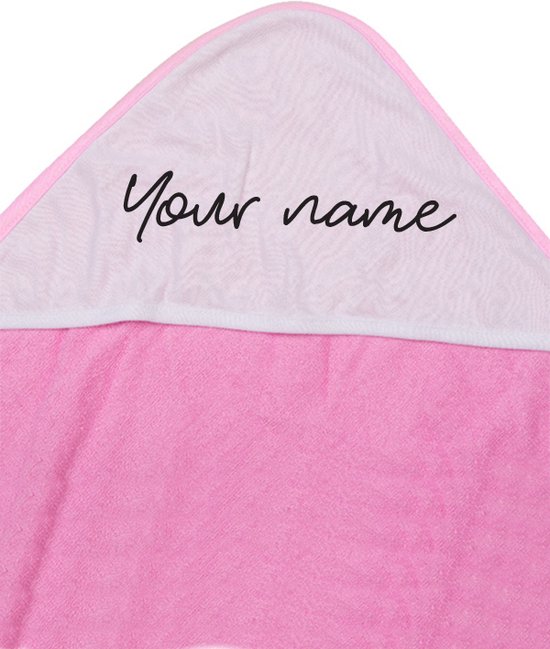 Baby Badcape met naamopdruk (Curly) Roze - Omslagdoek - Babyhanddoek - Gepersonaliseerd Kraamcadaeau - Geboorte Meisje - Geboorte Jongen | van Funnies. — afbeelding 3
