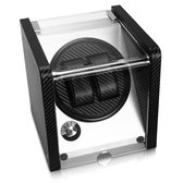 Navaris horloge opwinder voor 2 automatische horloges - 17,5 x 18 x 18 cm - handgemaakte horlogebox met stroomvoorziening - roestvrij staal en carbon box