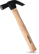 Marteau Navaris avec manche en bois - Longueur du manche 33cm - Tête en acier inoxydable - Manche en bois d'hickory - Marteau à panne fendue avec arrache-clou - Marron