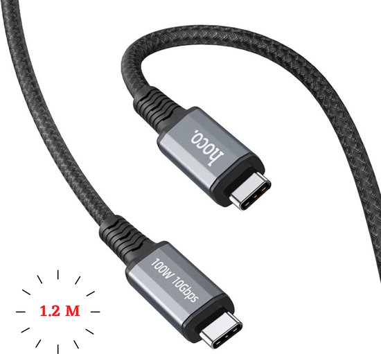 Câble USB C vers USB C 120CM - USB 3.1 Gen2 - 100W - 4K @60Hz - 10Gbps -  Zwart | bol