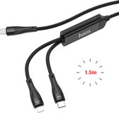 Câble 2 en 1 USB C vers USB-C / Lightning - 1,5 mètre - 100W - Zwart