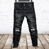 Zwarte jeans met scheuren en witte print 96883 -s&C-134/140-spijkerbroek jongens