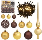 120 Kerstballen set plastic Goud & Brons - incl 30m LED kerstverlichting - Plastic PVC - Kerstballenset - kerstversiering - Glitters, Glanzend & Mat