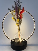 Bont boeketje droogbloemen in deco frame met led verlichting (batterijen)