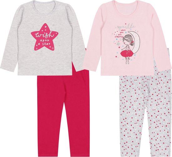 2x Grijs-roze pyjama met sterren / 3-4 jaar 104 cm