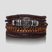 Bohemian Lederen Armband met kralen - Heren - houten - kralen - Leer