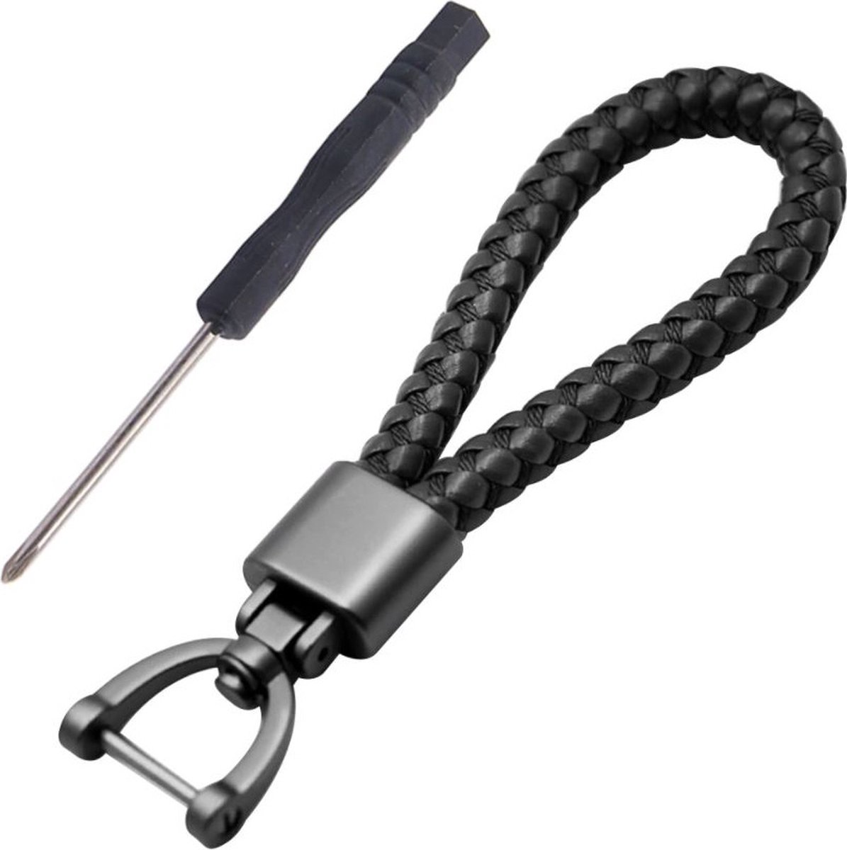 DW4Trading Sleutelhanger met Koord en Schroevendraaier - Imitatieleer - Zwart