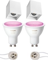 Proma Luxina Pro - Opbouw Vierkant - Mat Wit - Verdiept - Kantelbaar - 90mm - Philips Hue - Opbouwspot Set GU10 - White and Color Ambiance - Bluetooth