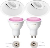 Prima Zano Pro - Inbouw Rond - Mat Wit - Kantelbaar - Ø93mm - Philips Hue - LED Spot Set GU10 - White and Color Ambiance - Bluetooth