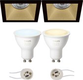 Prima Pollon Pro - Inbouw Vierkant - Mat Zwart/Goud - Verdiept - 82mm - Philips Hue - LED Spot Set GU10 - White Ambiance - Bluetooth