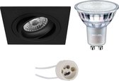 LED Spot Set - Pragmi Borny Pro - GU10 Fitting - Inbouw Vierkant - Mat Zwart - Kantelbaar - 92mm - Philips - MASTER 927 36D VLE - 3.7W - Warm Wit 2200K-2700K - DimTone Dimbaar