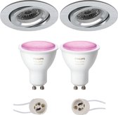 Pragmi Aerony Pro - Inbouw Rond - Mat Zilver - Kantelbaar - Ø82mm - Philips Hue - LED Spot Set GU10 - White and Color Ambiance - Bluetooth - BES LED