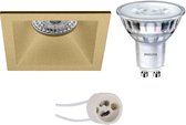LED Spot Set - Primux Pollon Pro - GU10 Fitting - Inbouw Vierkant - Mat Goud - Verdiept - 82mm - Philips - SceneSwitch 827 36D - 1.5W-5W - Warm Wit 2200K-2700K - Dimbaar
