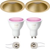 Proma Pollon Pro - Inbouw Rond - Mat Goud - Verdiept - Ø82mm - Philips Hue - LED Spot Set GU10 - White and Color Ambiance - Bluetooth