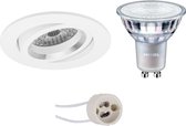 LED Spot Set - Primux Aerony Pro - GU10 Fitting - Inbouw Rond - Mat Wit - Kantelbaar - Ø82mm - Philips - MASTER 927 36D VLE - 4.9W - Warm Wit 2200K-2700K - DimTone Dimbaar