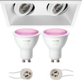 Primux Zano Pro - Inbouw Rechthoek Dubbel - Mat Wit - Kantelbaar - 185x93mm - Philips Hue - LED Spot Set GU10 - White and Color Ambiance - Bluetooth