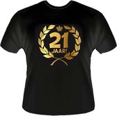 Funny zwart shirt. Gouden Krans T-Shirt - 21 jaar - Maat S