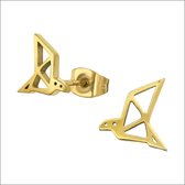 Aramat jewels ® - Oorbellen vogel zweerknopjes origami goudkleurig staal 9mm
