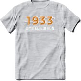 1933 Limited Edition T-Shirt | Goud - Zilver | Grappig Verjaardag en Feest Cadeau Shirt | Dames - Heren - Unisex | Tshirt Kleding Kado | - Licht Grijs - Gemaleerd - S