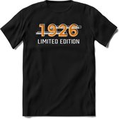 1926 Limited Edition T-Shirt | Goud - Zilver | Grappig Verjaardag en Feest Cadeau Shirt | Dames - Heren - Unisex | Tshirt Kleding Kado | - Zwart - L