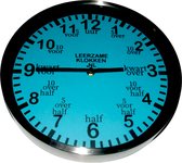 leerzame klok wandklok kinderen leren klokkijken zilver/turquoise 30 cm
