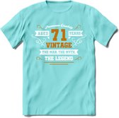 71 Jaar Legend T-Shirt | Goud - Wit | Grappig Verjaardag en Feest Cadeau Shirt | Dames - Heren - Unisex | Tshirt Kleding Kado | - Licht Blauw - S