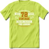 72 Jaar Legend T-Shirt | Goud - Wit | Grappig Verjaardag en Feest Cadeau Shirt | Dames - Heren - Unisex | Tshirt Kleding Kado | - Groen - XXL