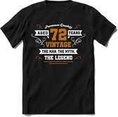 72 Jaar Legend T-Shirt | Goud - Wit | Grappig Verjaardag en Feest Cadeau Shirt | Dames - Heren - Unisex | Tshirt Kleding Kado | - Zwart - M