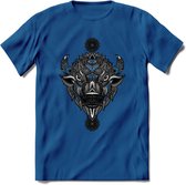 Bizon - Dieren Mandala T-Shirt | Blauw | Grappig Verjaardag Zentangle Dierenkop Cadeau Shirt | Dames - Heren - Unisex | Wildlife Tshirt Kleding Kado | - Donker Blauw - M