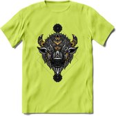 Bizon - Dieren Mandala T-Shirt | Geel | Grappig Verjaardag Zentangle Dierenkop Cadeau Shirt | Dames - Heren - Unisex | Wildlife Tshirt Kleding Kado | - Groen - 3XL