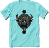 Bizon - Dieren Mandala T-Shirt | groen | Grappig Verjaardag Zentangle Dierenkop Cadeau Shirt | Dames - Heren - Unisex | Wildlife Tshirt Kleding Kado | - Licht Blauw - M