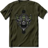 Bizon - Dieren Mandala T-Shirt | groen | Grappig Verjaardag Zentangle Dierenkop Cadeau Shirt | Dames - Heren - Unisex | Wildlife Tshirt Kleding Kado | - Leger Groen - L