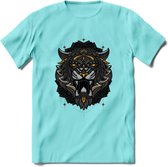 Tijger - Dieren Mandala T-Shirt | Geel | Grappig Verjaardag Zentangle Dierenkop Cadeau Shirt | Dames - Heren - Unisex | Wildlife Tshirt Kleding Kado | - Licht Blauw - M