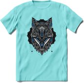 Vos - Dieren Mandala T-Shirt | Blauw | Grappig Verjaardag Zentangle Dierenkop Cadeau Shirt | Dames - Heren - Unisex | Wildlife Tshirt Kleding Kado | - Licht Blauw - L
